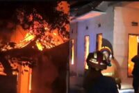 Kolase foto saat kebakaran di Desa Budi Aji, Kecamatan Simpang Pematang, Kabupaten Mesuji, Lampung, Minggu (30/8/2026) dini hari yang terekam kemera dan saat proses pemadaman | ist/Media Prioritastv.com.