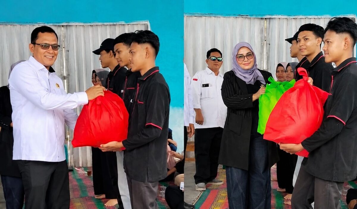 Ketua REL MBG Pusat Roy Marzuk dan Ketua Yayasan Nusantara Abadi Lampung Firlinda saat menyerahkan bantuan kepada relawan MBG SPPG Purwosari, Kelumbayan Barat, Tanggamus, Jumat 4 September 2026 | ist/Media Prioritastv.com.