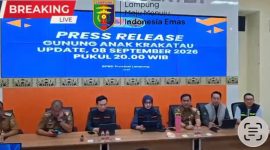 Konferesi Pers Pemprov Lampung terkait perkembangan terkini dampak erupsi Gunung Anak Krakatau yang disampaikan Wakil Gubernur Lampung, Jihan Nurlela, Selasa 8 September 2026, malam.