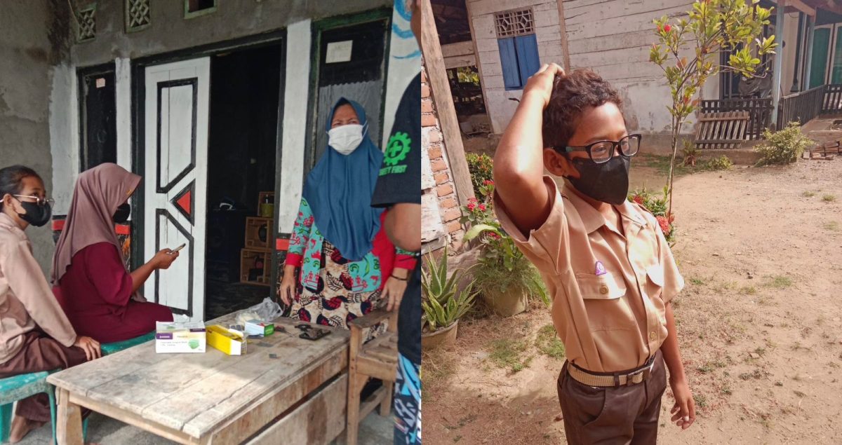 Kolase foto warga Karang Brak, Pematang Sawa, Tanggamus yang beraktifitas mengenakan masker termasuk para pelajar yang berangkat sekolah, Sabtu 5 September 2026 | Sungatno/Media Prioritastv.com.
