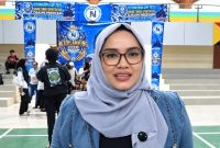 Ketua Yayasan Nusantara Alam Abadi, Firlinda saat memberikan keterangan pers usai berakhirnya NADI Lampung Cup 2026 di GOR Kota Agung, Tanggamus, Selasa 22 September 2026 | Herdi/Media Prioritastv.com.
