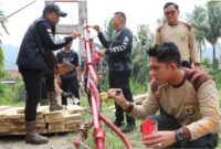 Proses Perbaikan Jembatan Gantung Tanjung Raja Tanggamus, Selasa 1 September 2026 | Dok. Humas Polres Tanggamus.