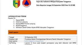 Data update sebaran abu vulkanik Tanggamus, Minggu 6 September 2026.