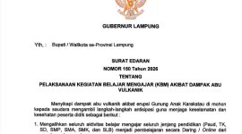 Edaran resmi Gubernur Lampung terkait sekolah daring tingkat PAUD hingga SMA pasca dampak abu vulkanik Gunung Anak Krakatau, Minggu 6 September 2026 | ist/Media Prioritastv.com.