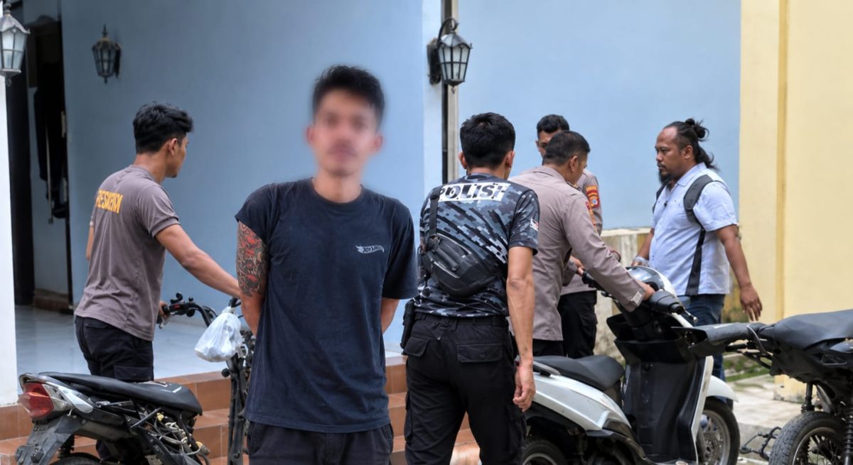 Polisi saat membawa motor korban ke lapangan barang bukti Satreskrim dan (insert) tersangka MD yang ditangkap, Kamis 1 Oktober 2026 | ist/Media Prioritastv.com.