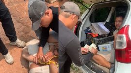 Kolase foto saat tersangka ditangkap dan dihadiahi timah panas dan saat hendak dievakuasi ke rumah sakit, Rabu 30 September 2026 | ist/Media Prioritastv.com.