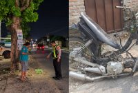 Kolase foto saat personil kepolisian melakukan pemeriksaan TKP dan sepeda motor yang ringsek usai mengalami kecelakaan, Jumat 3 Oktober 2026 | ist/Media Prioritastv.com.
