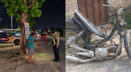 Kolase foto saat personil kepolisian melakukan pemeriksaan TKP dan sepeda motor yang ringsek usai mengalami kecelakaan, Jumat 3 Oktober 2026 | ist/Media Prioritastv.com.
