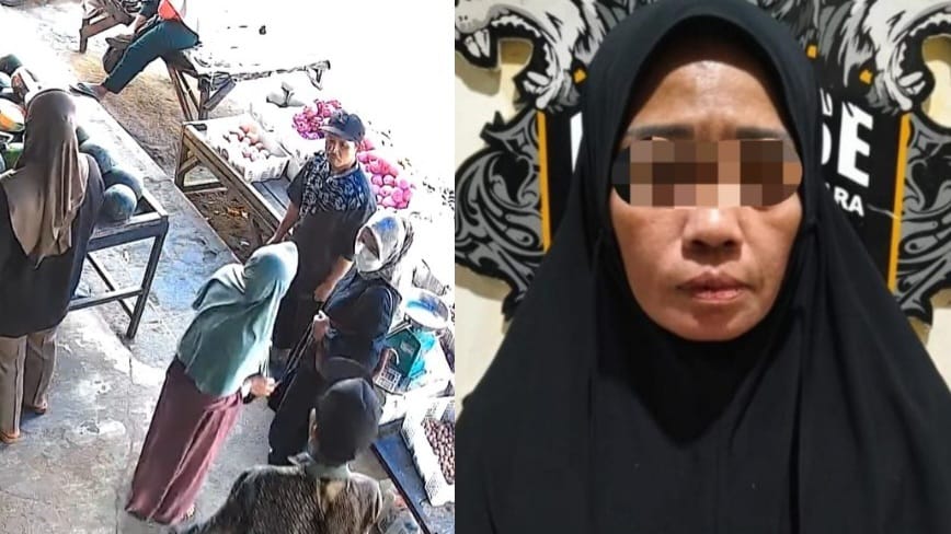 Kolase foto saat korban menyadari aksi pencopetan yang menimpanya dan saat tersangka berhasil ditangkap polisi, Senin Oktober 2026 | ist/Media Prioritastv.com.