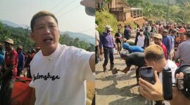 Kolase foto saat konten kreator bang Taun saat menyoroti pembangunan jalan di Sinar Jawa dan Datar Lebuay, Air Naningan, Tanggamus, Minggu 18 Oktober 2026.