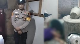 Kolase foto saat petugas mendatangi TKP dan saat korban tergelatak di depan kamar mandi rumahnya di RT 06 RW 03 Kelurahan Pasar Madang, Kota Agung, Tanggamus, Rabu 21 Oktober 2026 | ist/Media Prioritastv.com.