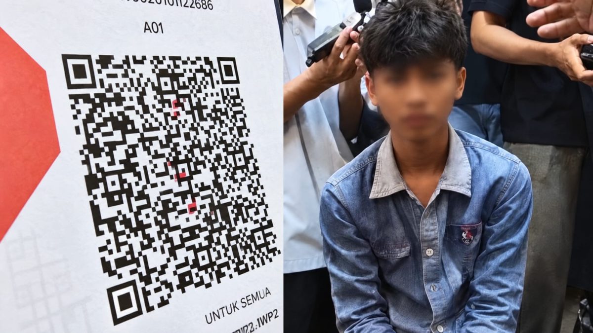 Kolase foto ilustrasi barcode pembayaran QRIS dan pelaku yang melakukan pergantian QRIS di Angkringan Soka Maliosewu, Pringsewu | ist/Media Prioritastv.com.