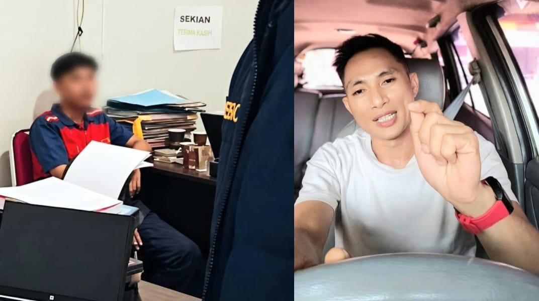 Kolase foto saat Rohadi berhasil diabadikan awak media saat berada di ruang Tipidter Satreskrim Polres Tanggamus dan keluarga pelapor perkara Subehi yakni Hearly Egi | ist/Media Prioritastv.com.