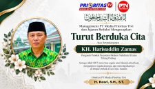 Flyer Ucapan Duka Meninggalnya KH. Harisudin Zamas, Pengasuh Ponpes PEMNU Talang Padang.
