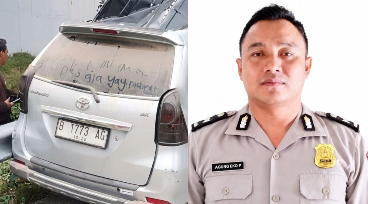 Kolase foto mobil korban yang menabrak bagian belakang truk di Jalan Tol Terbanggi Besar - Pematang Panggang - Kayu Agung (Terpeka), Minggu 25 Oktober 2026 dan korban Aipda Agung Prasetyo, Anggota Polres Tulang Bawang | ist/Media Prioritastv.com.