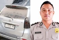 Kolase foto mobil korban yang menabrak bagian belakang truk di Jalan Tol Terbanggi Besar - Pematang Panggang - Kayu Agung (Terpeka), Minggu 25 Oktober 2026 dan korban Aipda Agung Prasetyo, Anggota Polres Tulang Bawang | ist/Media Prioritastv.com.