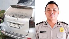 Kolase foto mobil korban yang menabrak bagian belakang truk di Jalan Tol Terbanggi Besar - Pematang Panggang - Kayu Agung (Terpeka), Minggu 25 Oktober 2026 dan korban Aipda Agung Prasetyo, Anggota Polres Tulang Bawang | ist/Media Prioritastv.com.